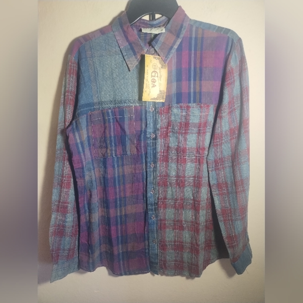 New Vintage Goa Top Women M Cotton Gauze Patchwork Boho Artsy